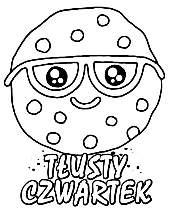 Online coloring book: Donut with glasses coloring page for Fat Thursday